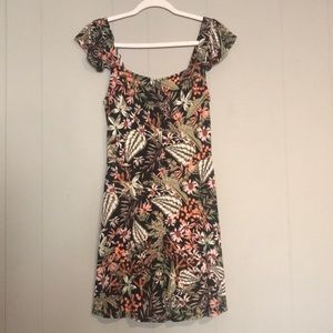 🟢Xhilaration Black Tropical Print Dress Small